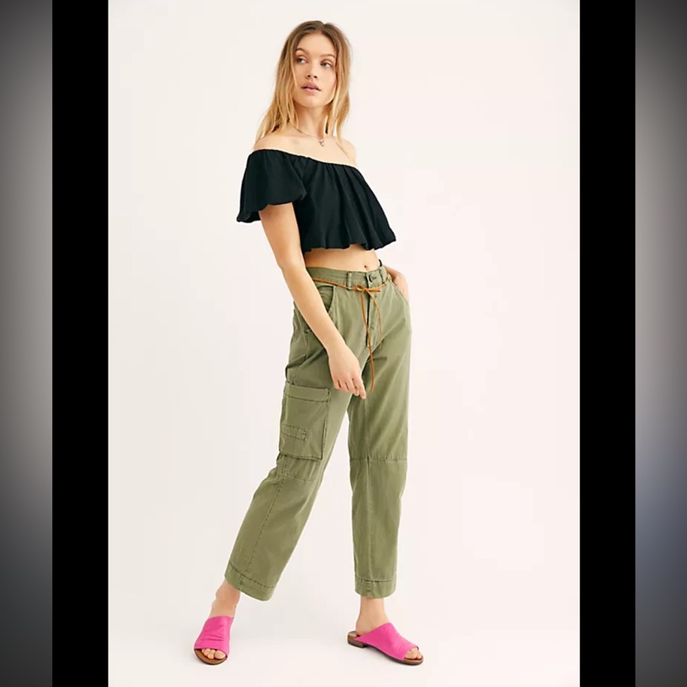 Free People Green Cropped Cargo Pants